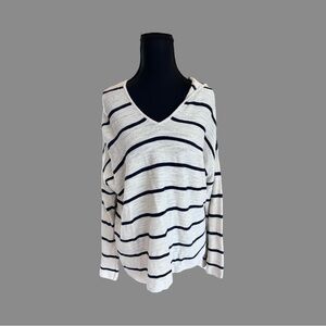 j jill Striped V-Neck Hooded Sweater